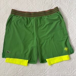 Lacoste Men’s Roland Garros Lined Tennis Shorts Green/Yellow Size US XXL FR 7